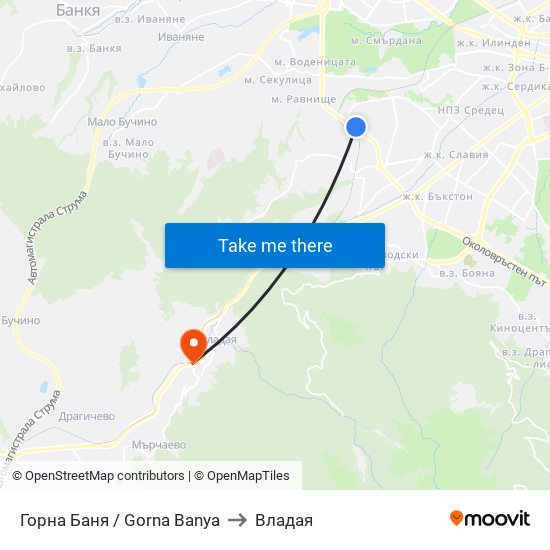 Горна Баня / Gorna Banya to Владая map