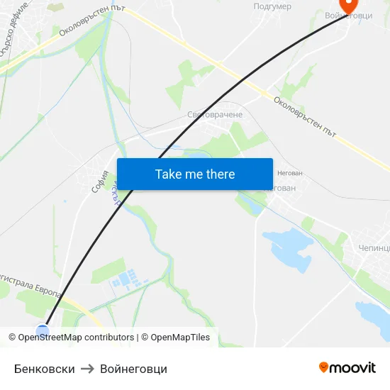 Бенковски to Войнеговци map