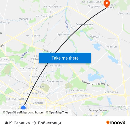 Ж.К. Сердика to Войнеговци map
