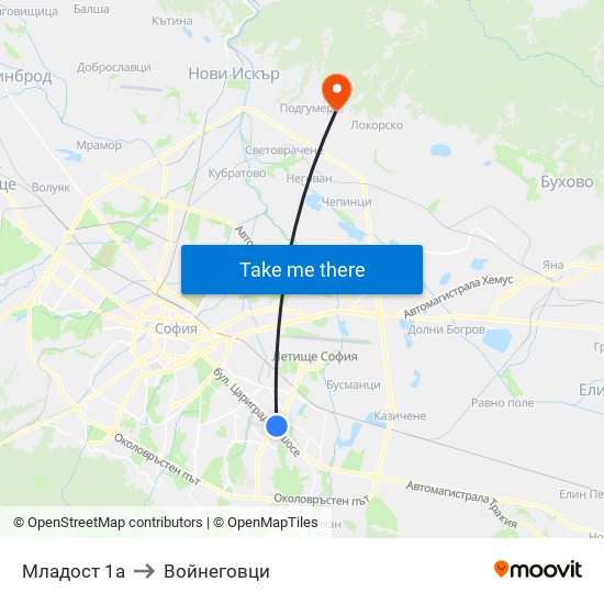 Младост 1а to Войнеговци map