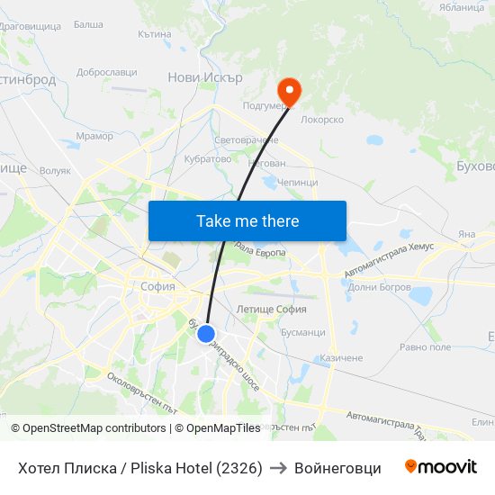 Хотел Плиска / Pliska Hotel (2326) to Войнеговци map