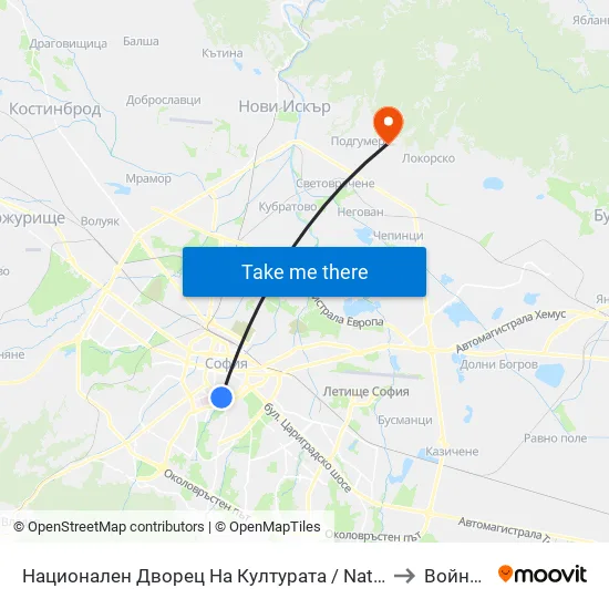Ⓜ️ Национален Дворец На Културата / National Palace Of Culture (1139) to Войнеговци map