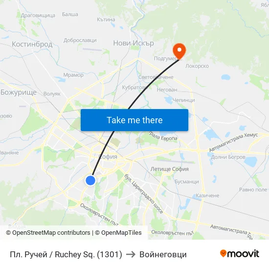 Пл. Ручей / Ruchey Sq. (1301) to Войнеговци map