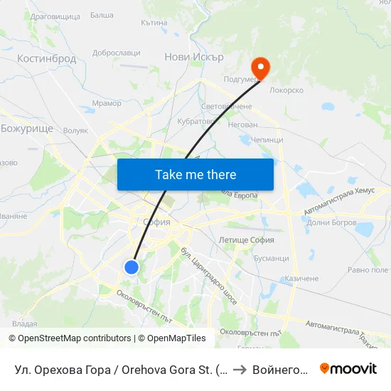 Ул. Орехова Гора / Orehova Gora St. (2089) to Войнеговци map