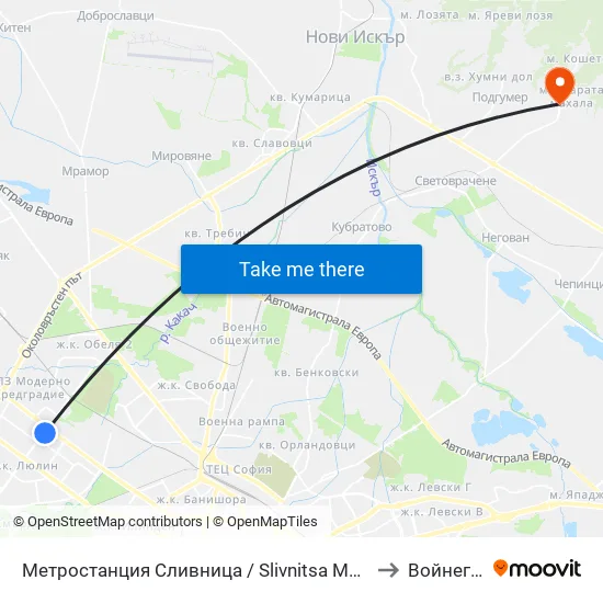 Ⓜ️ Метростанция Сливница / Slivnitsa Metro Station (1063) to Войнеговци map