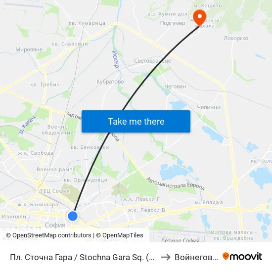 Пл. Сточна Гара / Stochna Gara Sq. (1316) to Войнеговци map