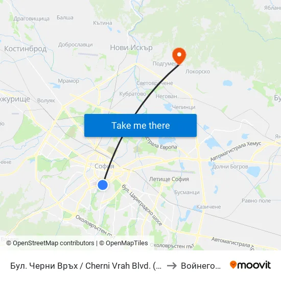 Бул. Черни Връх / Cherni Vrah Blvd. (0395) to Войнеговци map