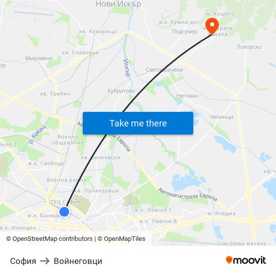 София to Войнеговци map