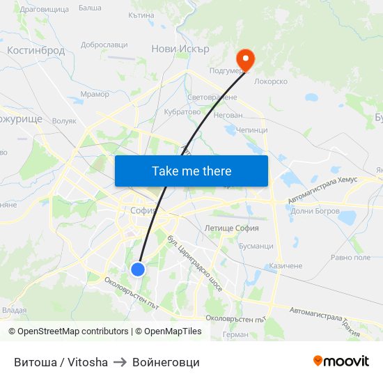 Витоша / Vitosha to Войнеговци map