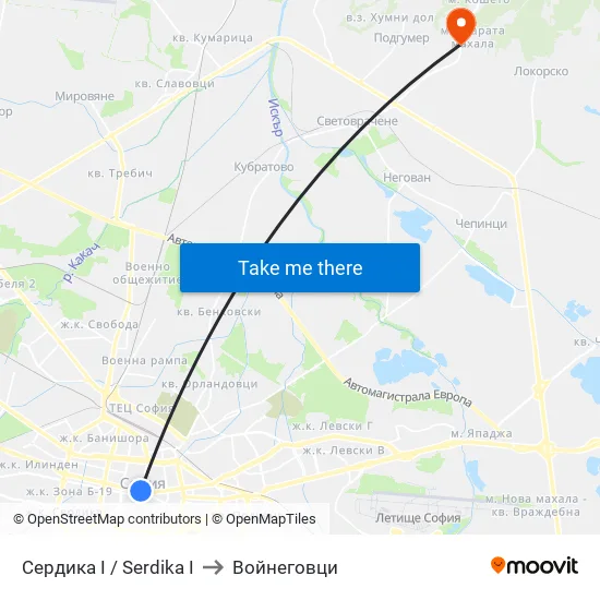 Сердика I / Serdika I to Войнеговци map