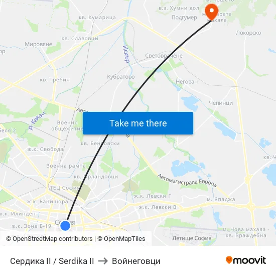 Сердика II / Serdika II to Войнеговци map