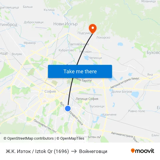 Ж.К. Изток / Iztok Qr (1696) to Войнеговци map