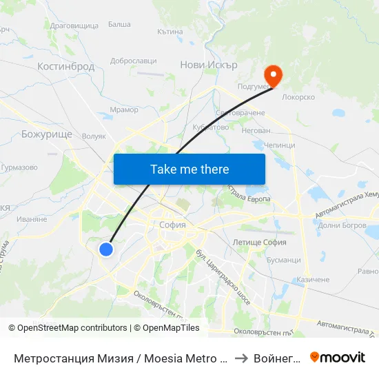 Ⓜ️ Метростанция Мизия / Moesia Metro Station (6089) to Войнеговци map