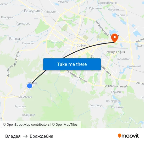 Владая to Враждебна map
