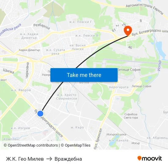 Ж.К. Гео Милев to Враждебна map