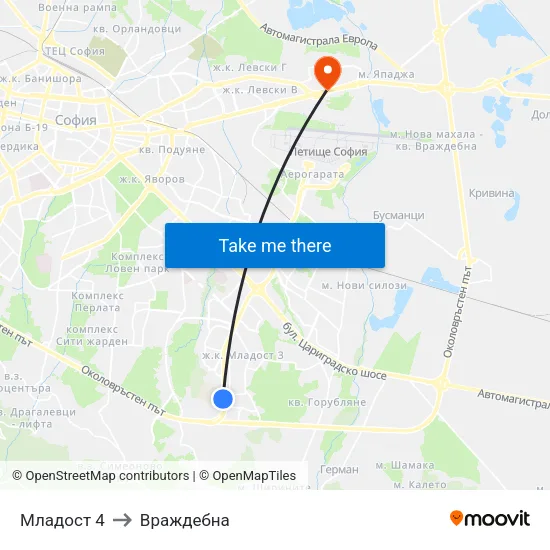 Младост 4 to Враждебна map