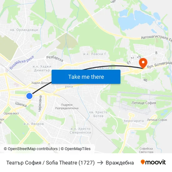 Театър София / Sofia Theatre (1727) to Враждебна map
