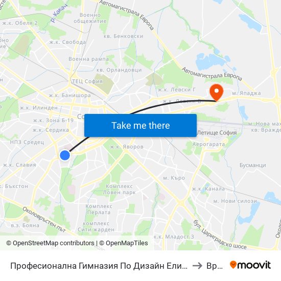 Професионална Гимназия По Дизайн Елисавета Вазова / Elisaveta Vazova High School Of Design (1736) to Враждебна map