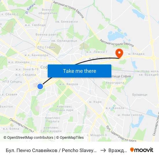 Бул. Пенчо Славейков / Pencho Slaveykov Blvd. (0356) to Враждебна map