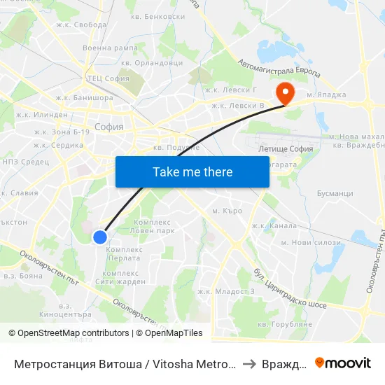 Ⓜ️ Метростанция Витоша / Vitosha Metro Station (0909) to Враждебна map