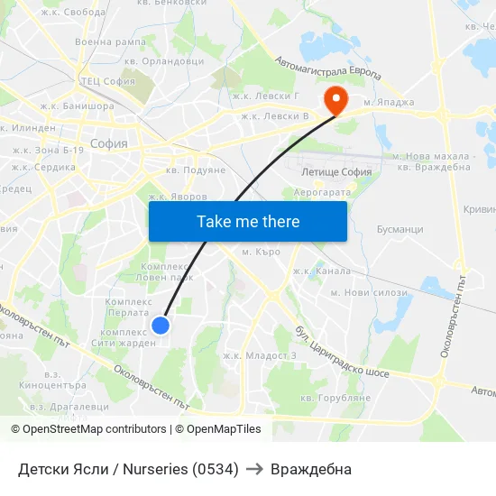 Детски Ясли / Nurseries (0534) to Враждебна map