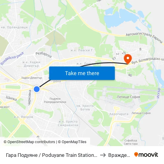 Гара Подуяне / Poduyane Train Station (0466) to Враждебна map