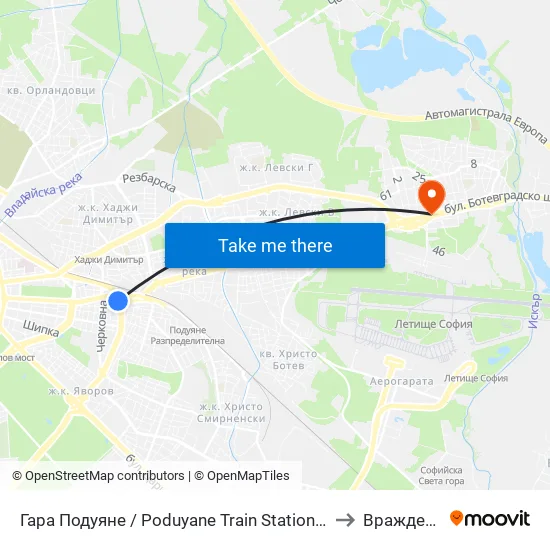 Гара Подуяне / Poduyane Train Station (0468) to Враждебна map