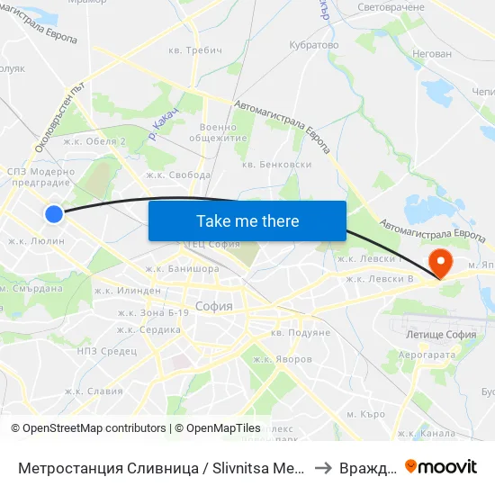 Ⓜ️ Метростанция Сливница / Slivnitsa Metro Station (1063) to Враждебна map