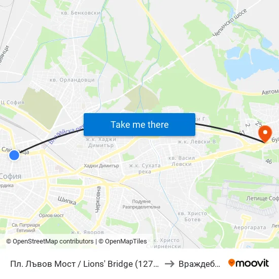 Ⓜ️ Пл. Лъвов Мост / Lions' Bridge (1276) to Враждебна map