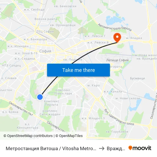 Ⓜ️ Метростанция Витоша / Vitosha Metro Station (2755) to Враждебна map