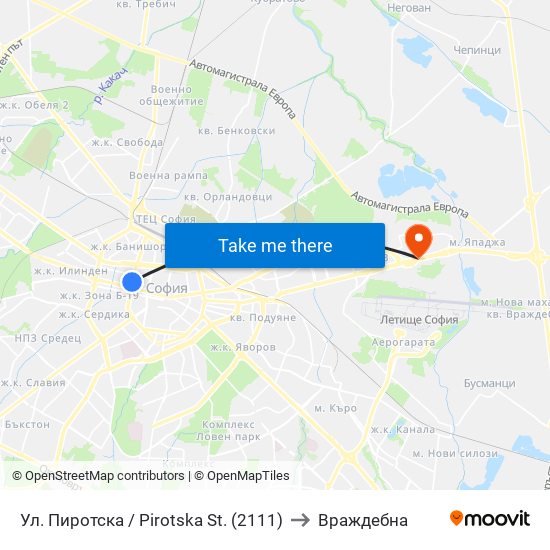 Ул. Пиротска / Pirotska St. (2111) to Враждебна map