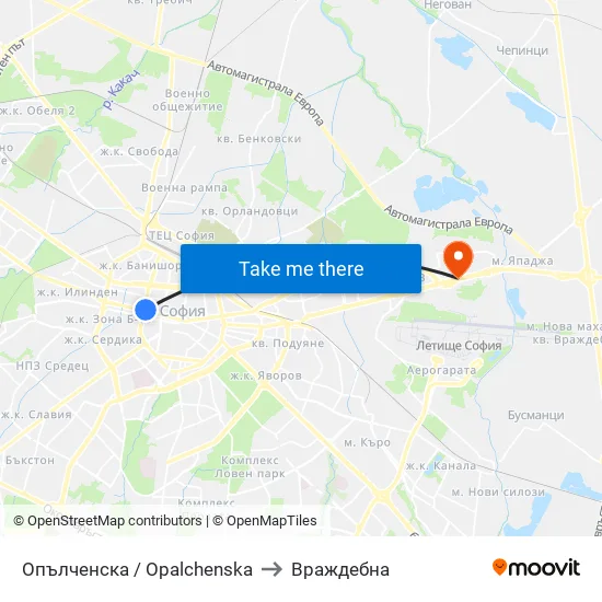 Опълченска / Opalchenska to Враждебна map