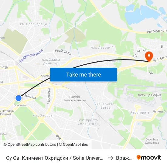 Софийски Университет / Sofia University to Враждебна map