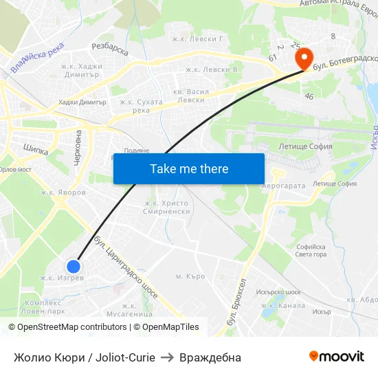 Жолио Кюри / Joliot Curie to Враждебна map