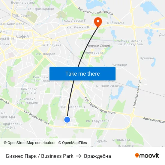 Бизнес Парк / Business Park to Враждебна map