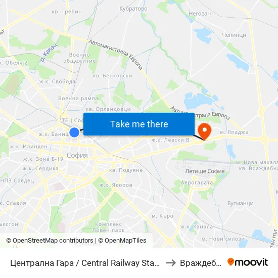 Централна Гара / Central Railway Station to Враждебна map