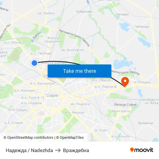 Надежда / Nadezhda to Враждебна map