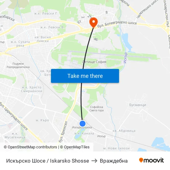 Искърско Шосе / Iskarsko Shose to Враждебна map
