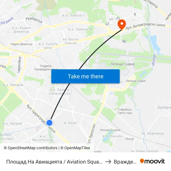 Площад На Авиацията / Aviation Square (1258) to Враждебна map