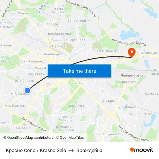 Красно Село / Krasno Selo to Враждебна map