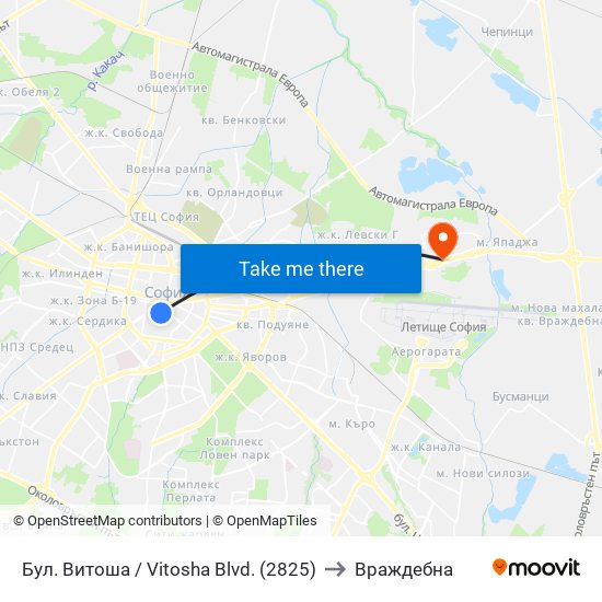 Бул. Витоша / Vitosha Blvd. (2825) to Враждебна map
