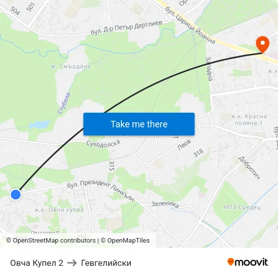 Овча Купел 2 to Гевгелийски map