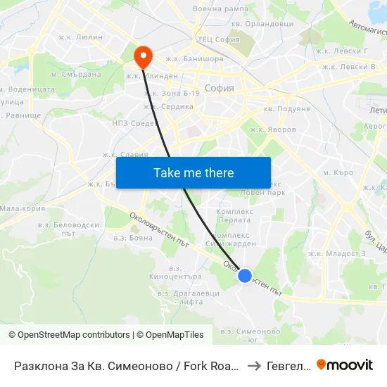Разклона За Кв. Симеоново / Fork Road To Simeonovo Qr. (1459) to Гевгелийски map