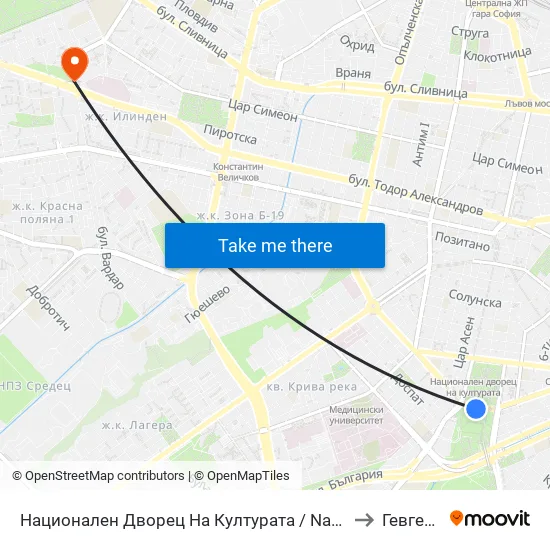 Ⓜ️ Национален Дворец На Културата / National Palace Of Culture (1139) to Гевгелийски map