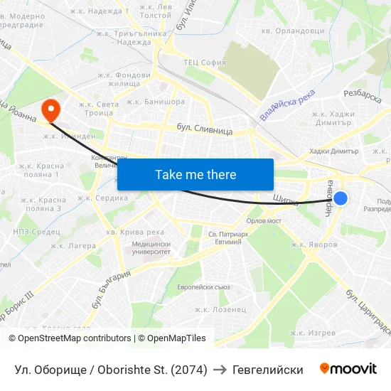 Ул. Оборище / Oborishte St. (2074) to Гевгелийски map