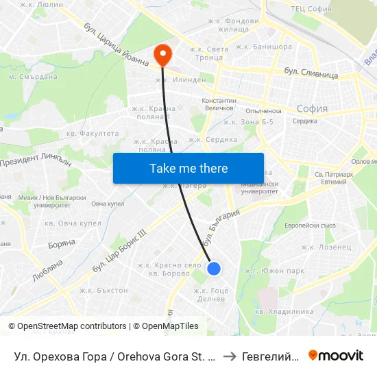 Ул. Орехова Гора / Orehova Gora St. (2089) to Гевгелийски map