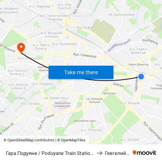 Гара Подуяне / Poduyane Train Station (0468) to Гевгелийски map