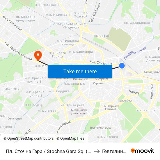 Пл. Сточна Гара / Stochna Gara Sq. (1316) to Гевгелийски map
