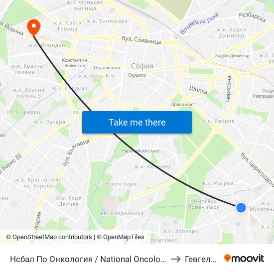 Ⓜ️ Нсбал По Онкология / National Oncology Hospital (2542) to Гевгелийски map