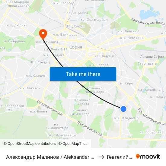 Александър Малинов / Aleksandar Malinov to Гевгелийски map